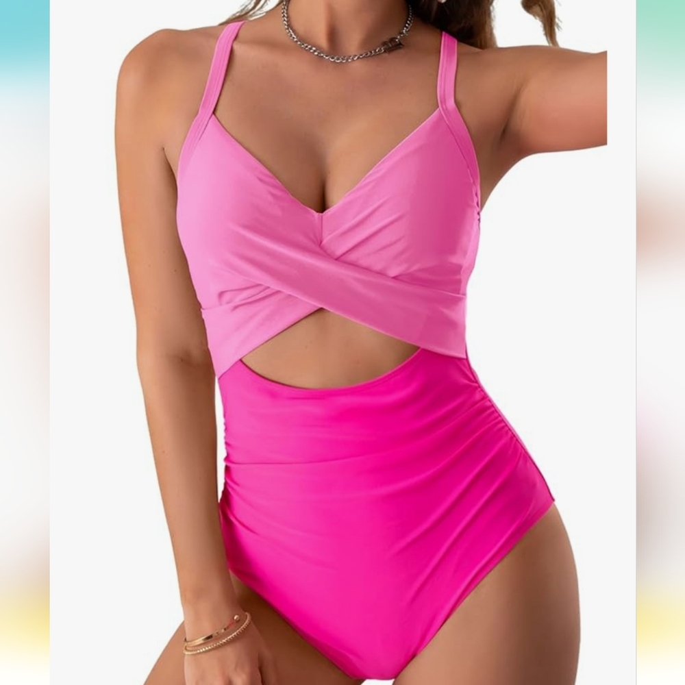 EOMENIE One Piece Pink Tummy Control Bathing Suit Size XS - Picture 2 of 11
